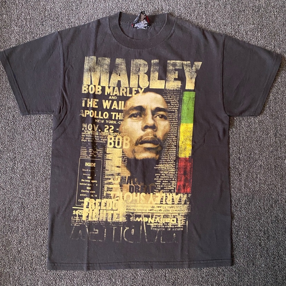 Zion Rootswear Bob Marley Tee - Black with Yellow and Green
